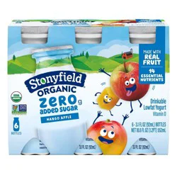 Stonyfield Organic Kids Zero Grams Added Sugar Mango Apple Lowfat Yogurt Smoothies, 6 ct 3.1 fl oz