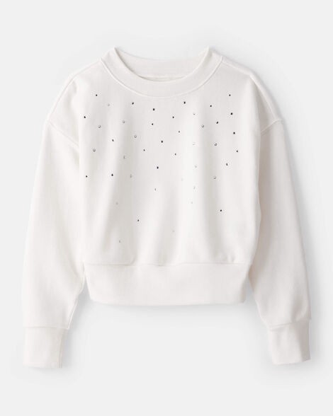 slide 1 of 2, Oshkosh Girls DayDream Fleece Rhinestone Pullover Sweatshirt - Ivory Ivory 7, 1 ct