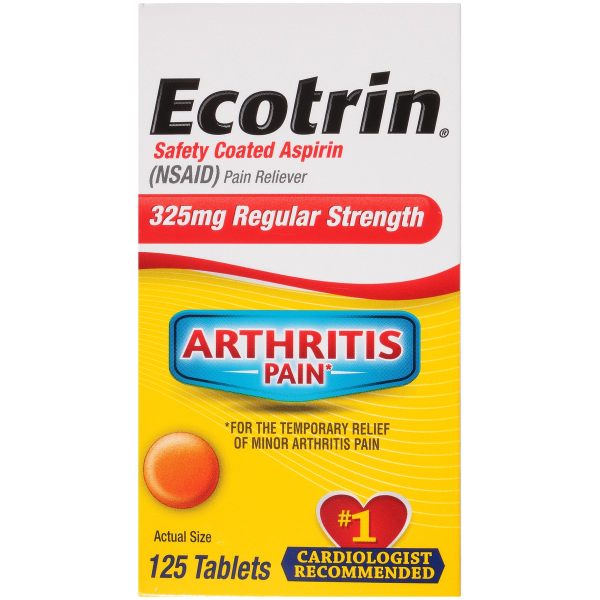 slide 4 of 10, Ecotrin Regular Strength Arthritis Pain Safety Coated Aspirin Tablets, 125 Ct, 125 ct; 325 mg