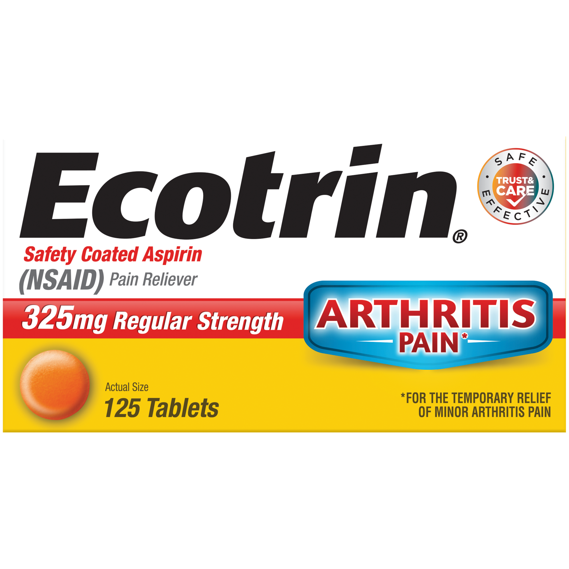 slide 1 of 10, Ecotrin Regular Strength Arthritis Pain Safety Coated Aspirin Tablets, 125 Ct, 125 ct; 325 mg