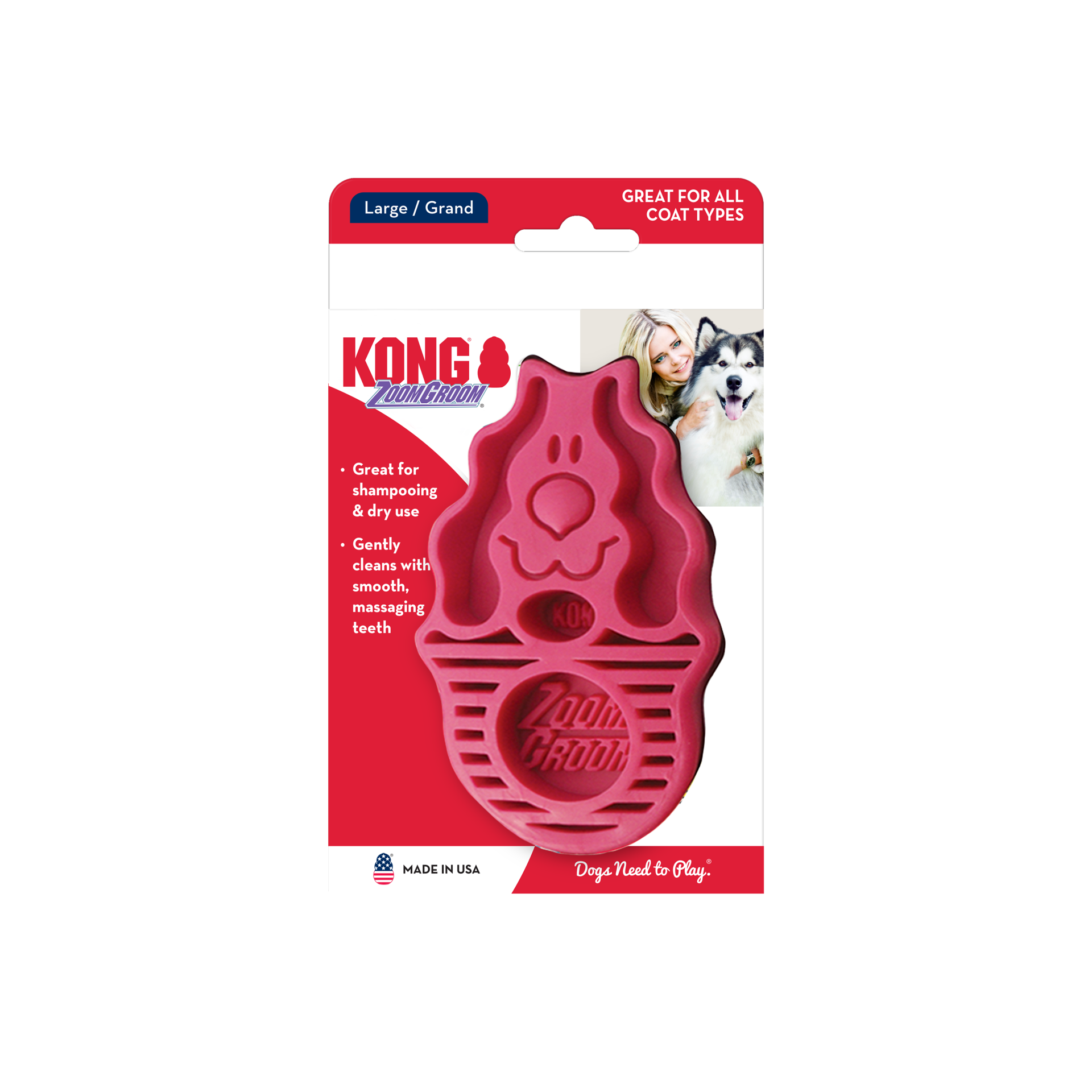 slide 3 of 4, KONG ZoomGroom Raspberry Lg, 1 ct