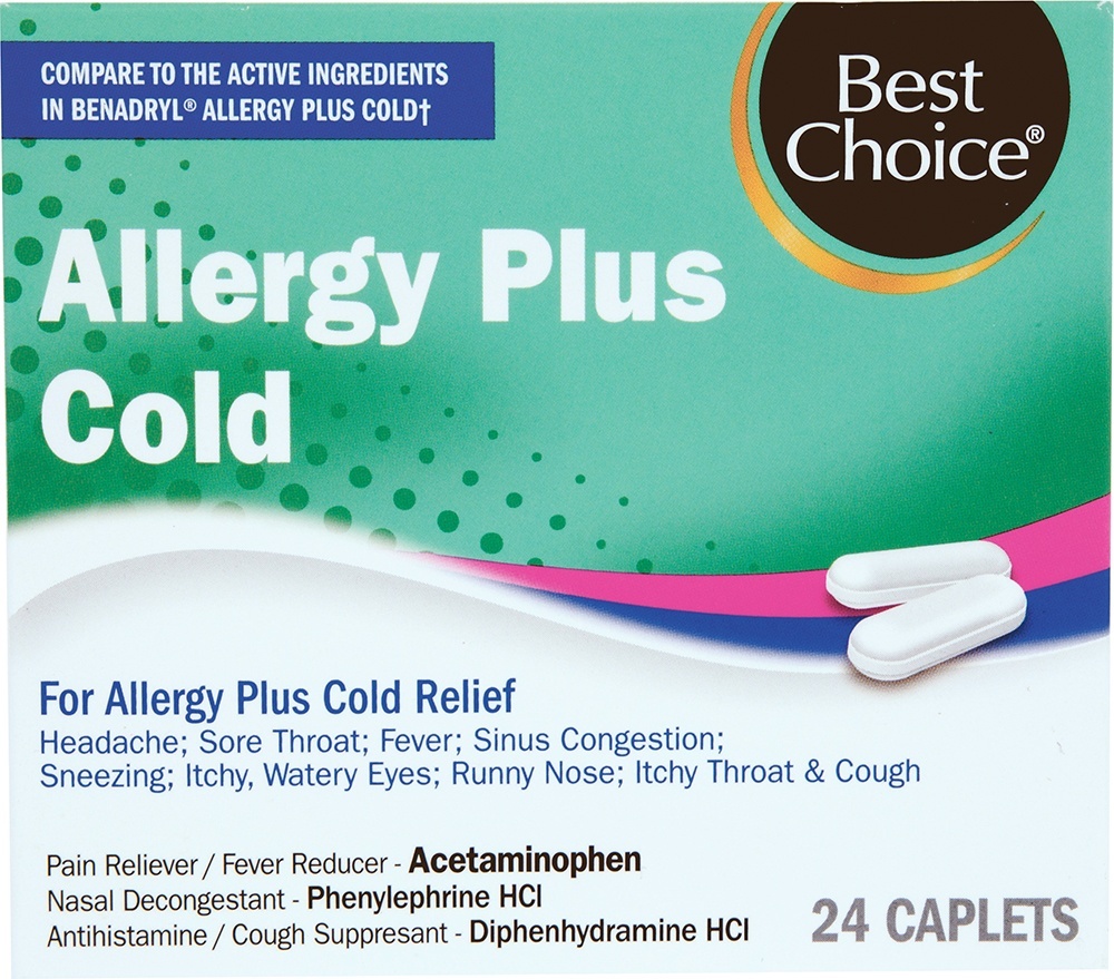 slide 1 of 1, Best Choice Allergy Plus Cold Caplets, 24 ct