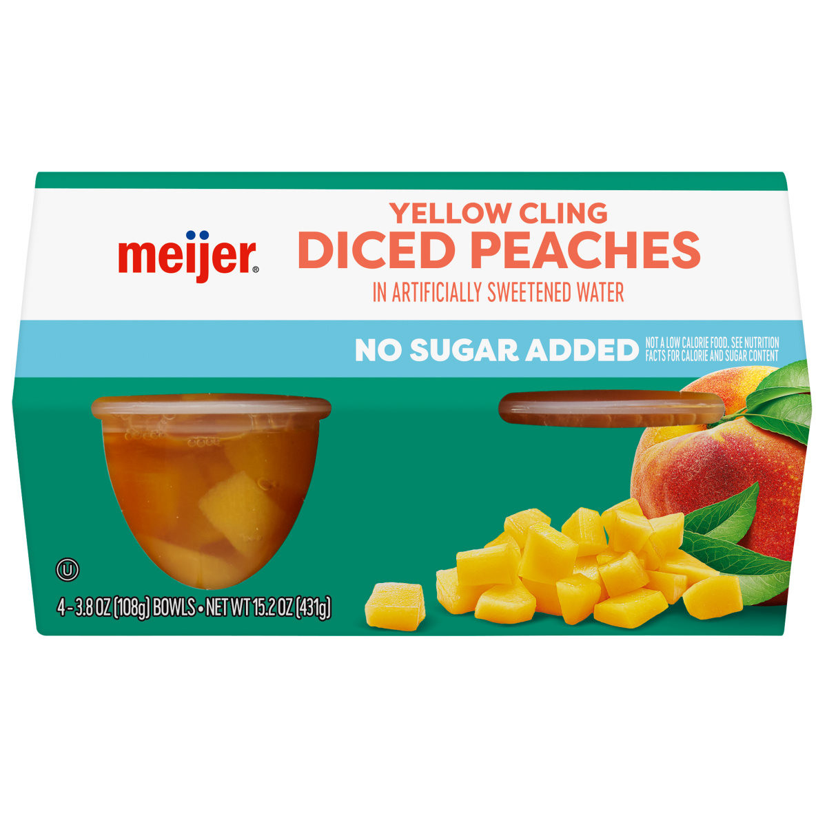 slide 1 of 2, Meijer No Sugar Added Diced Peaches, 4 ct