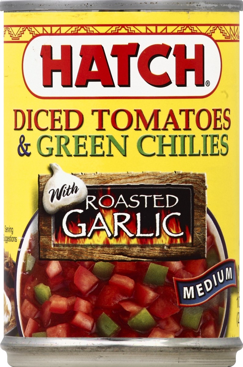 slide 2 of 2, Hatch Diced Tomatoes and Green Chilies with Roasted Garlic Medium, 10 oz