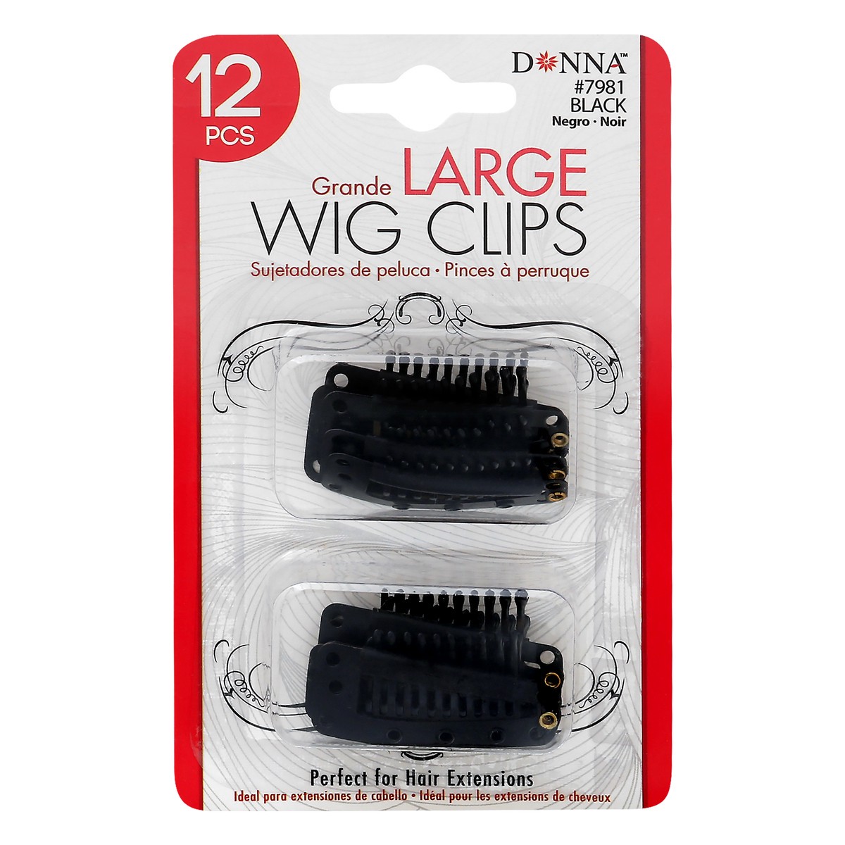 slide 1 of 10, Donna Black Large Wig Clips 12 ea, 12 ct