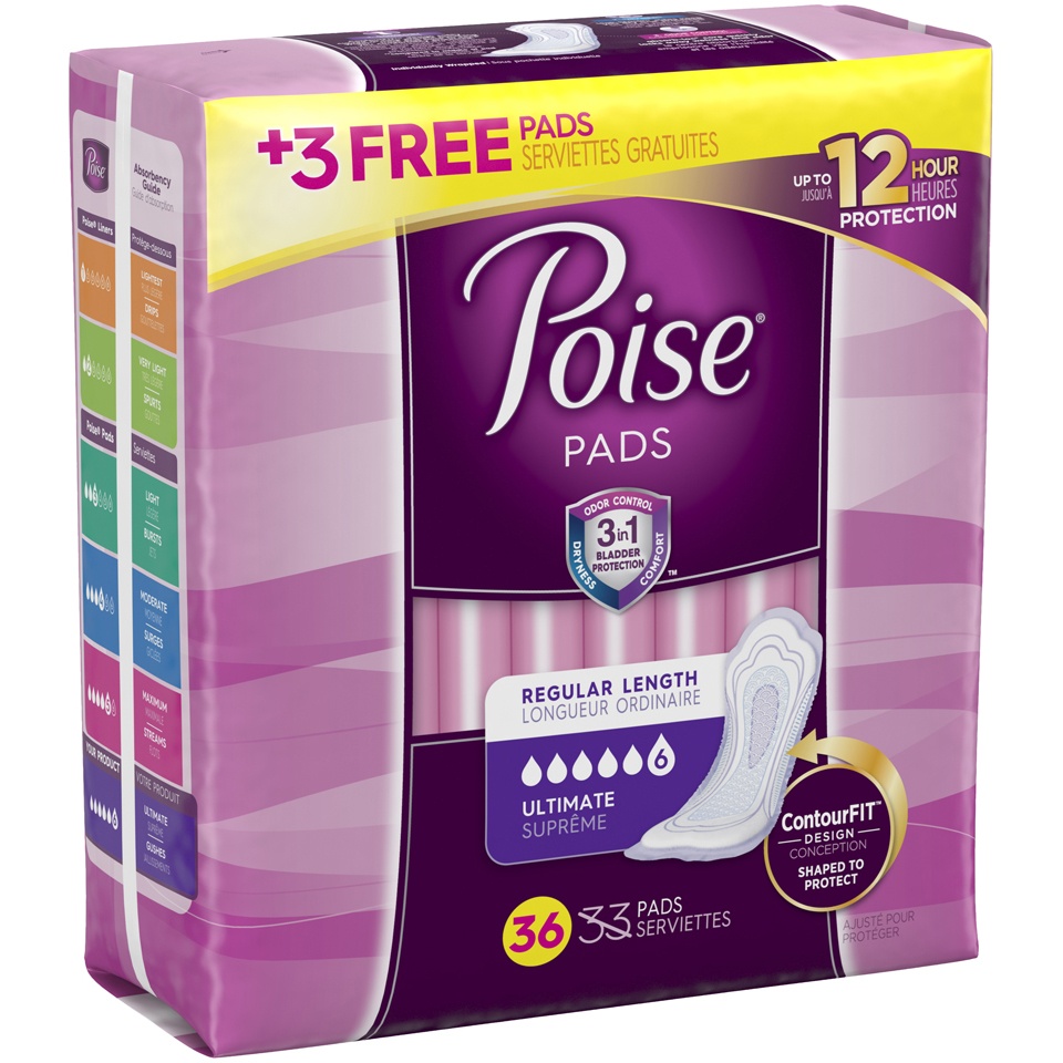 Poise Incontinence Pads, Ultimate Absorbency, Regular, 36 Count 1 ct