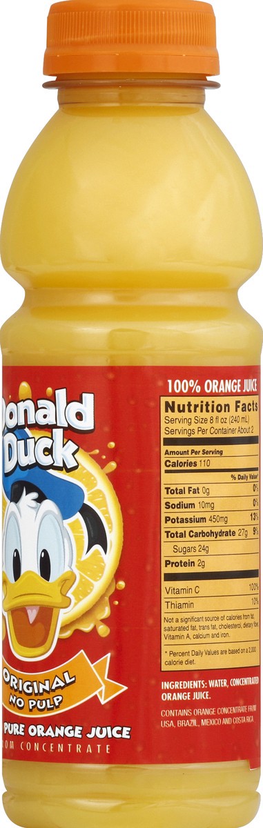 Donald Duck 100% Juice, Orange, No Pulp, Original - 14 oz 14 oz