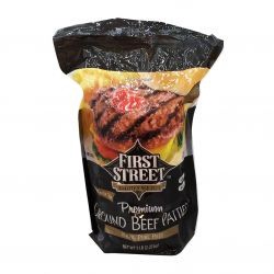 slide 1 of 1, First Street Ground Beef Patties 80% Lean, 5 lb