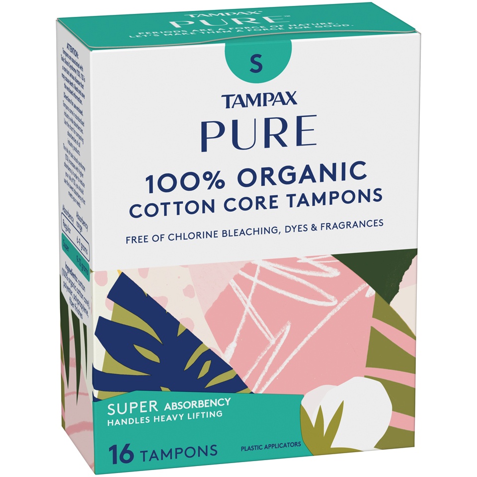 slide 2 of 3, Tampax Pure 100% Organic Cotton Core Tampons Super Absorbency, Unscented, 16 ct