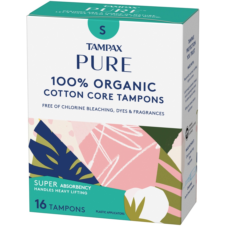 slide 3 of 3, Tampax Pure 100% Organic Cotton Core Tampons Super Absorbency, Unscented, 16 ct