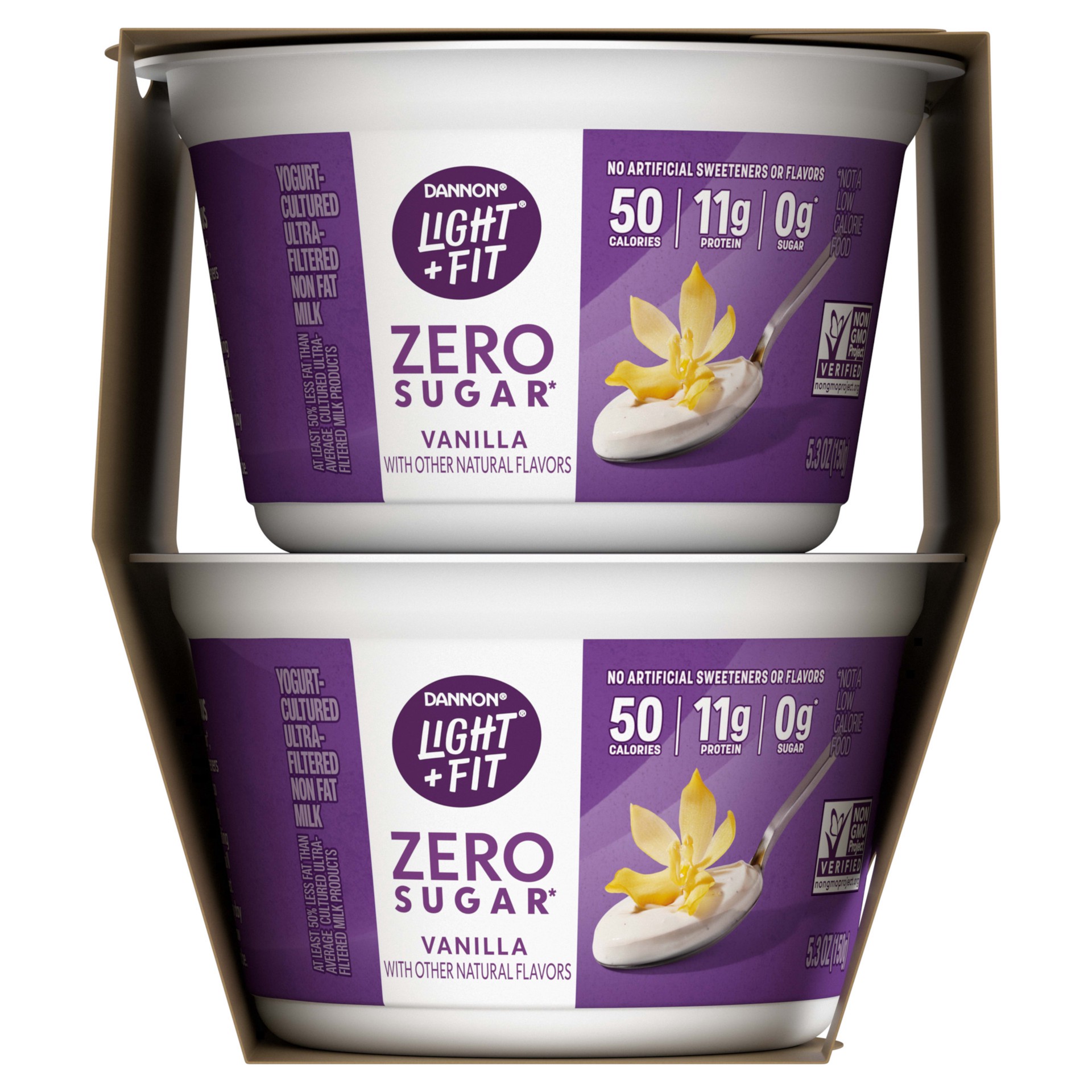 slide 5 of 5, Dannon Light + Fit Zero Sugar, Vanilla Yogurt-Cultured Dairy Product, Creamy and Delicious Gluten Free Snacks, 4 Ct, 5.3 OZ, 5.3 oz