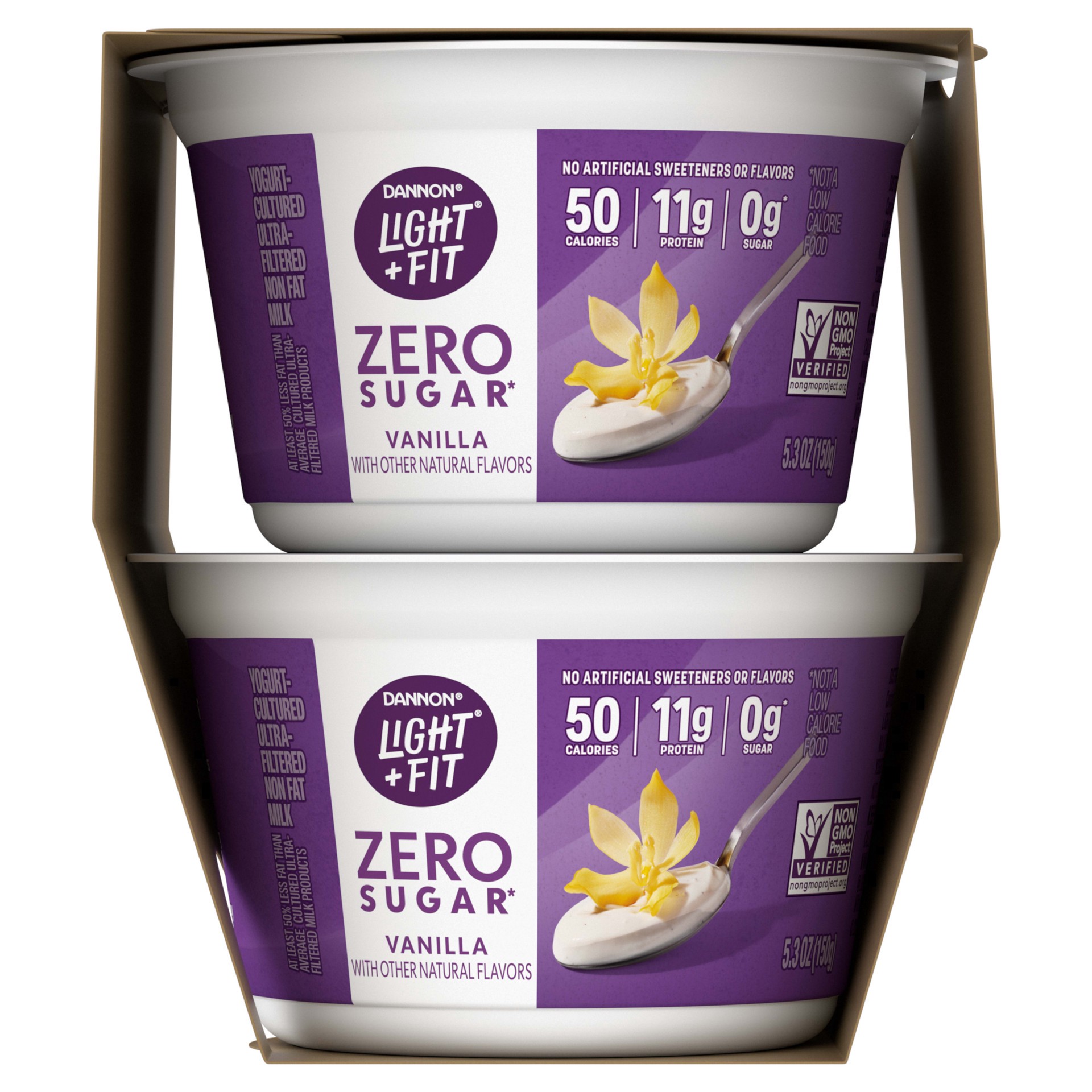 slide 2 of 5, Dannon Light + Fit Zero Sugar, Vanilla Yogurt-Cultured Dairy Product, Creamy and Delicious Gluten Free Snacks, 4 Ct, 5.3 OZ, 5.3 oz