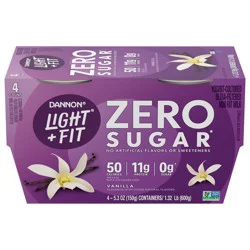 Dannon Light + Fit Zero Sugar, Vanilla Yogurt-Cultured Dairy Product, Creamy and Delicious Gluten Free Snacks, 4 Ct, 5.3 OZ