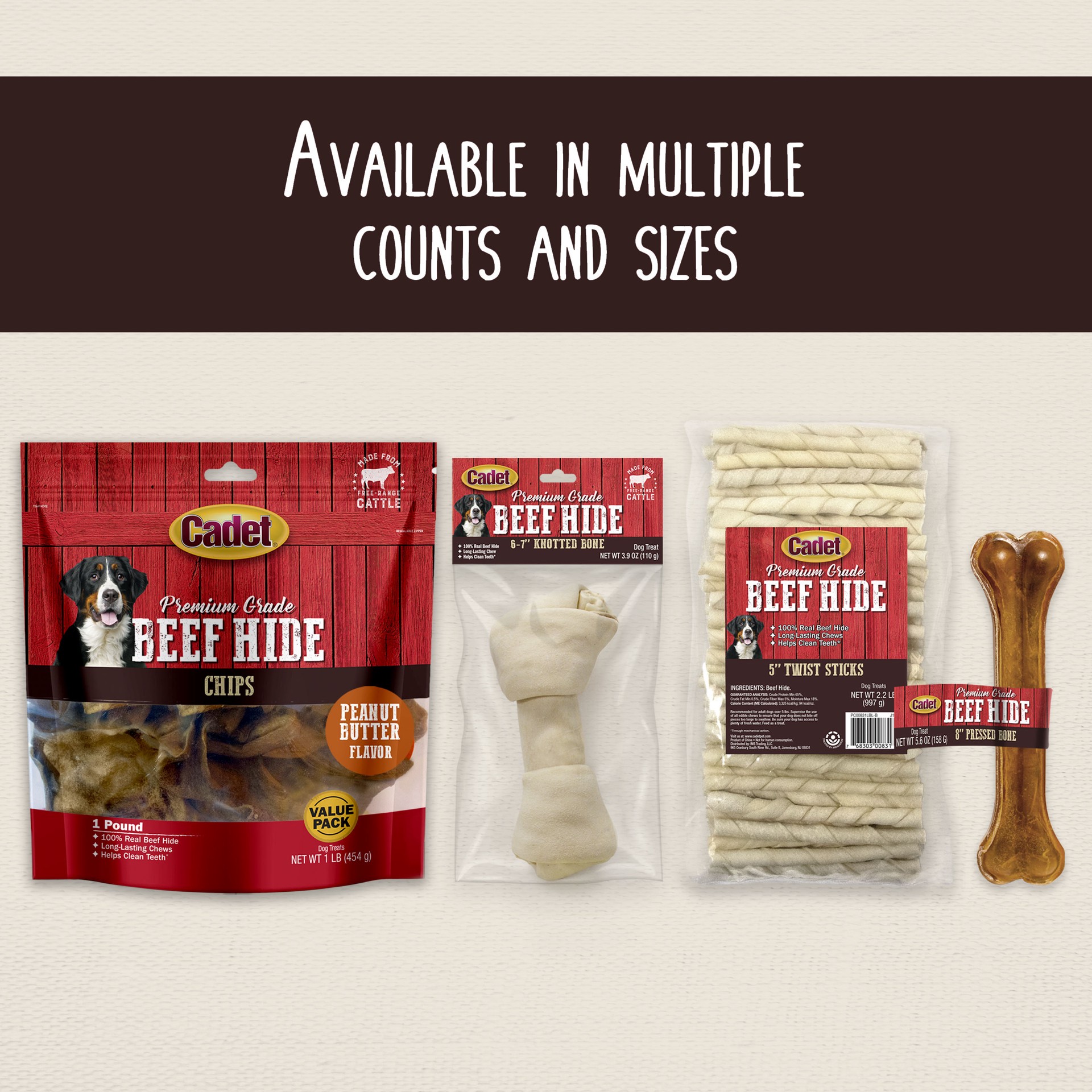 slide 4 of 9, Cadet Beef Hide Knotted Dog Chews 2 Pound, 1 ct