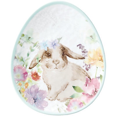 slide 1 of 1, Destination Holiday Mint Floral Bunny Melamine Egg Shape Easter Plate, 9 in