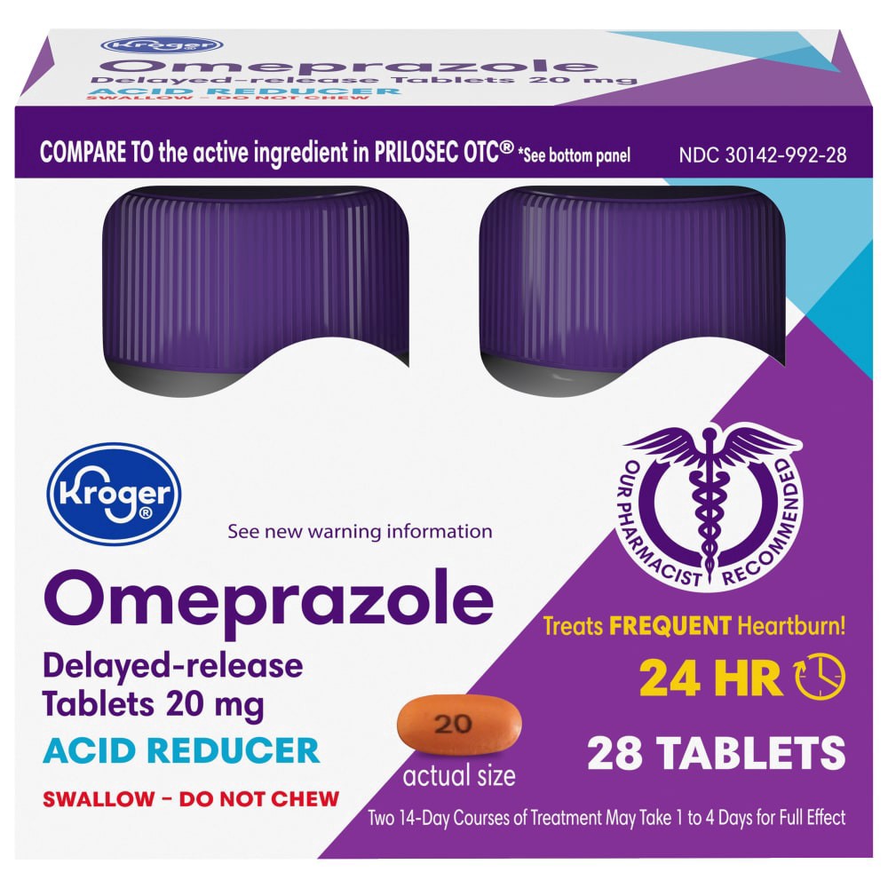 slide 2 of 3, Kroger Omeprazole Acid Reducer Delayed Release Tablets, 28 ct