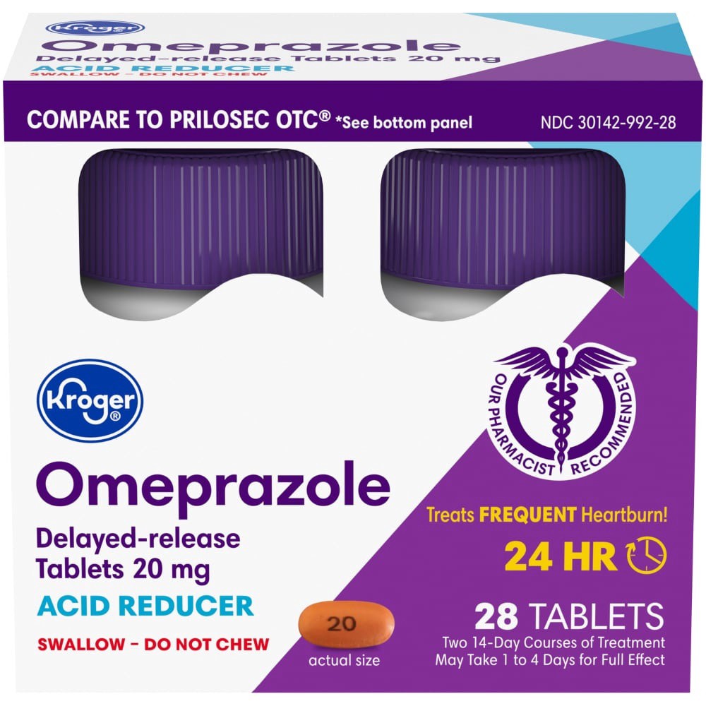 slide 1 of 3, Kroger Omeprazole Acid Reducer Delayed Release Tablets, 28 ct