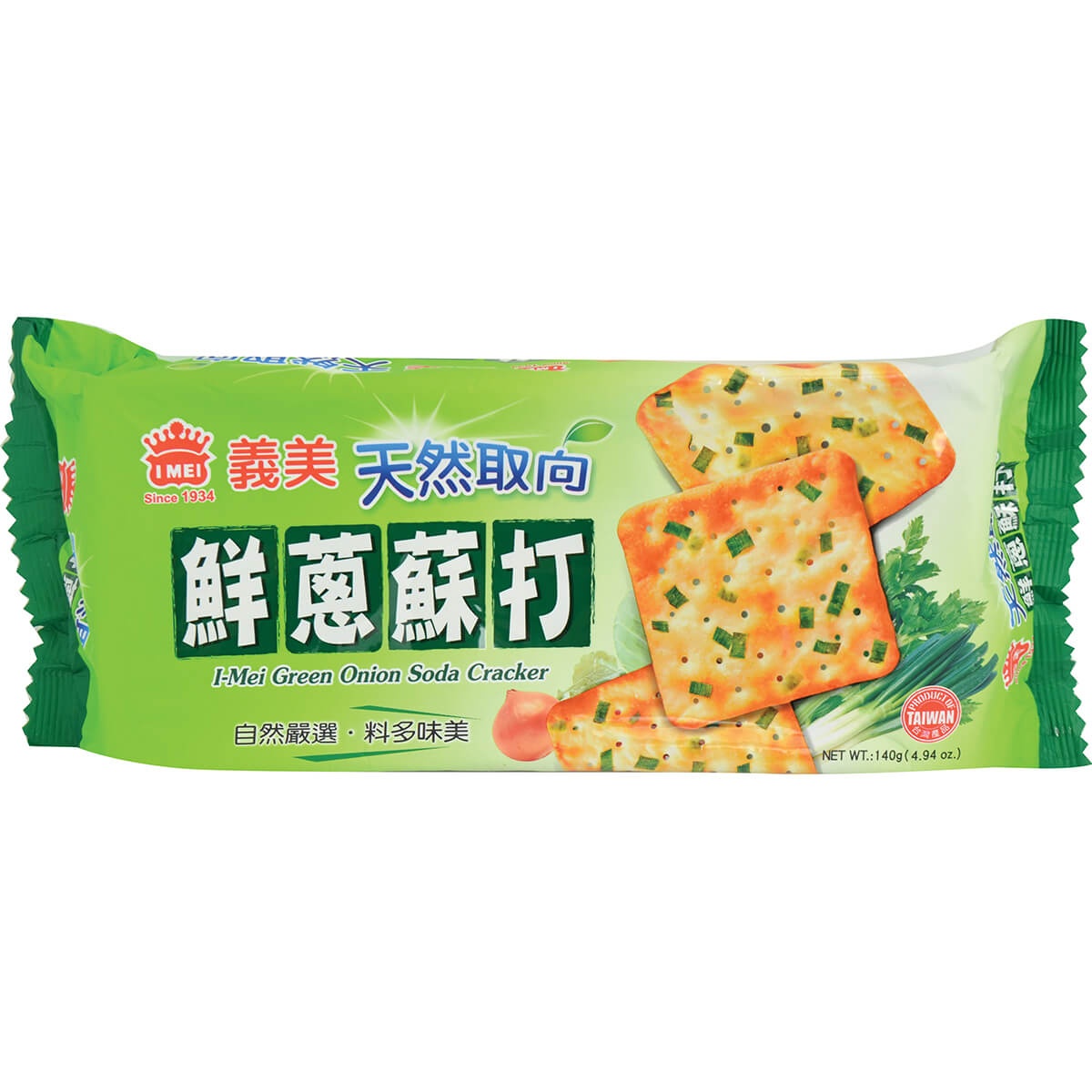 slide 1 of 1, I Mei Green Onion Flavor Soda Cracker, 140 gram