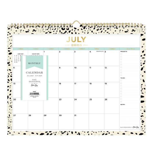 slide 2 of 3, Blue Sky 2025-2026 Day Designer Monthly Wall Calendar, 15"" x 12"", Snow Leopard, July 2025 To June 2026, 151634, 1 ct