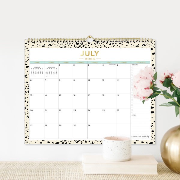 slide 3 of 3, Blue Sky 2025-2026 Day Designer Monthly Wall Calendar, 15"" x 12"", Snow Leopard, July 2025 To June 2026, 151634, 1 ct