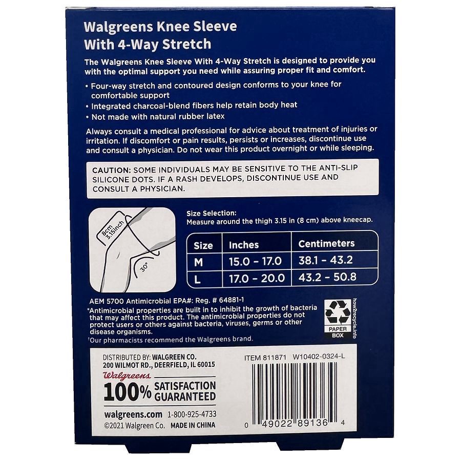 slide 2 of 3, Walgreens Knee Sleeve With 4-Way Stretch Medium, 1 ct