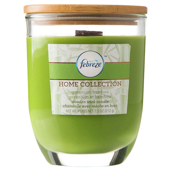 slide 1 of 1, Febreze Home Collection Wooden Wick Geranium Bamboo Candle, 7.5 oz
