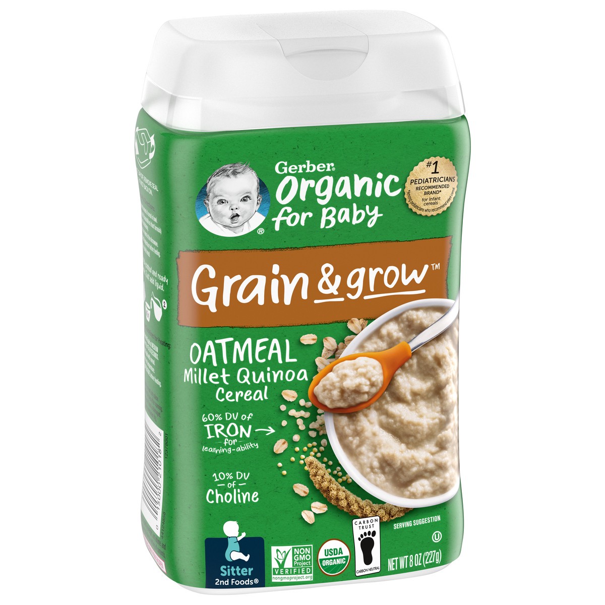slide 8 of 9, Gerber Organic for Baby Organic Millet Quinoa Oatmeal Cereal 8 oz, 8 oz