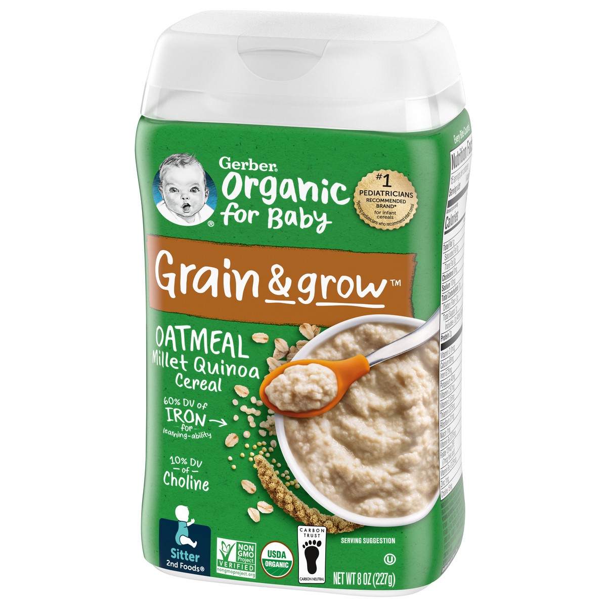 slide 4 of 9, Gerber Organic for Baby Organic Millet Quinoa Oatmeal Cereal 8 oz, 8 oz