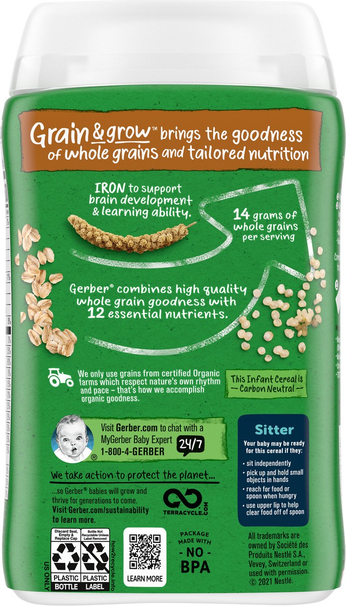 slide 2 of 9, Gerber Organic for Baby Organic Millet Quinoa Oatmeal Cereal 8 oz, 8 oz