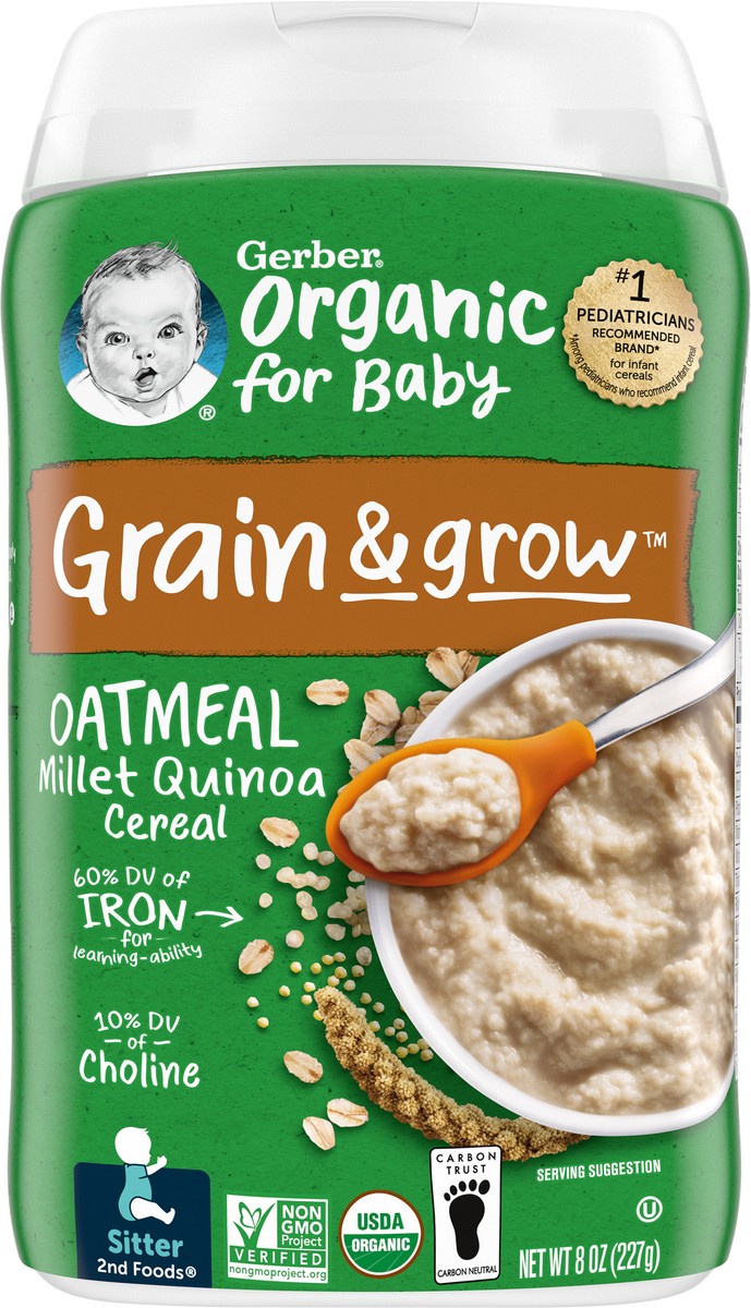 slide 5 of 9, Gerber Organic for Baby Organic Millet Quinoa Oatmeal Cereal 8 oz, 8 oz