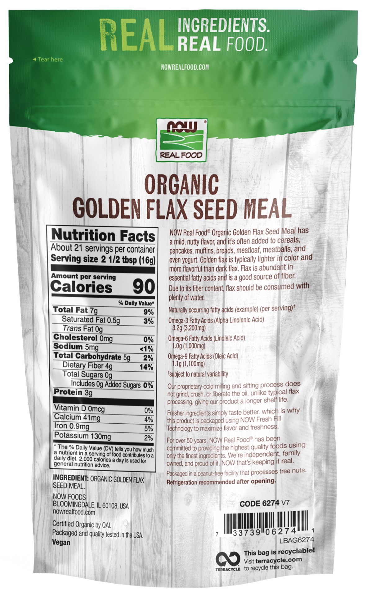 slide 2 of 3, NOW Natural Foods Golden Flax Seed Meal, Organic - 12 oz., 12 oz