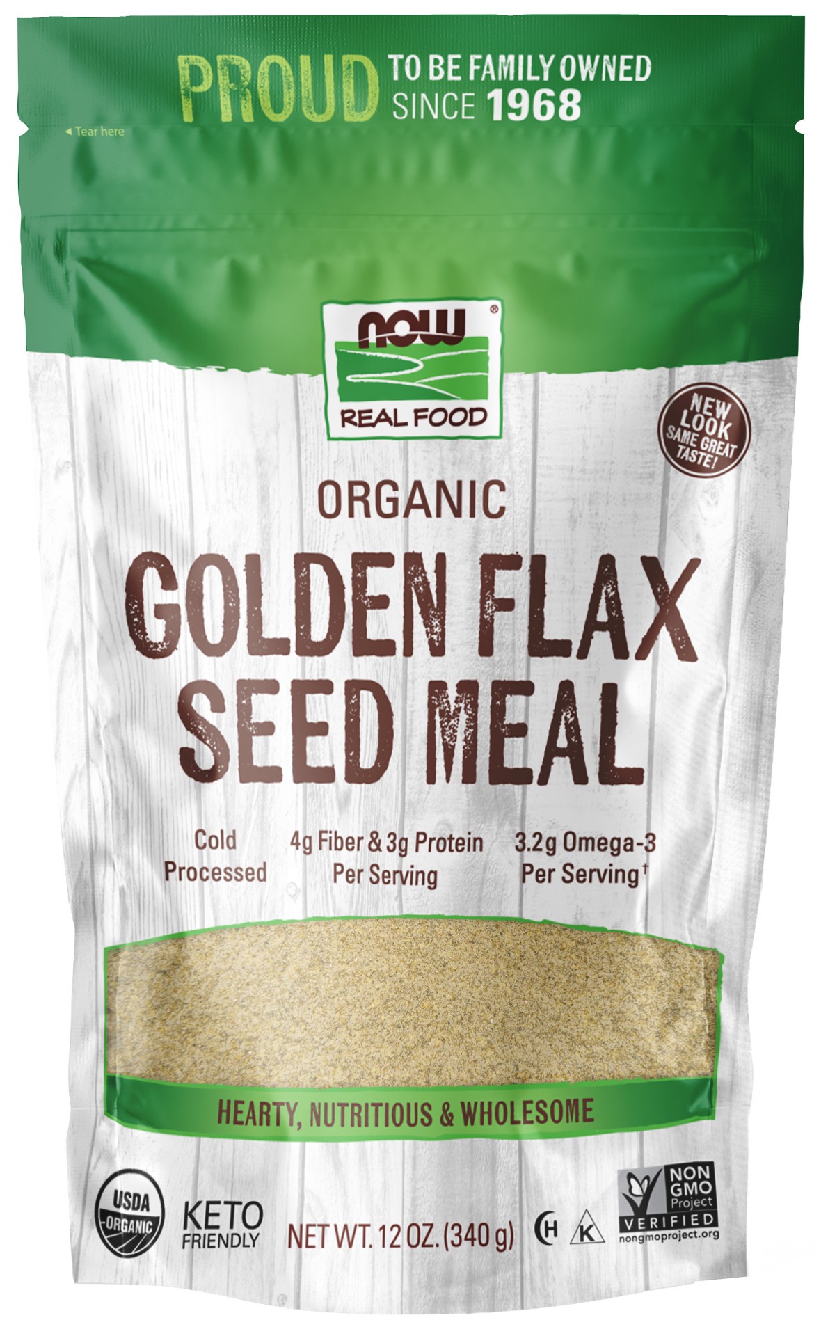 slide 1 of 3, NOW Natural Foods Golden Flax Seed Meal, Organic - 12 oz., 12 oz