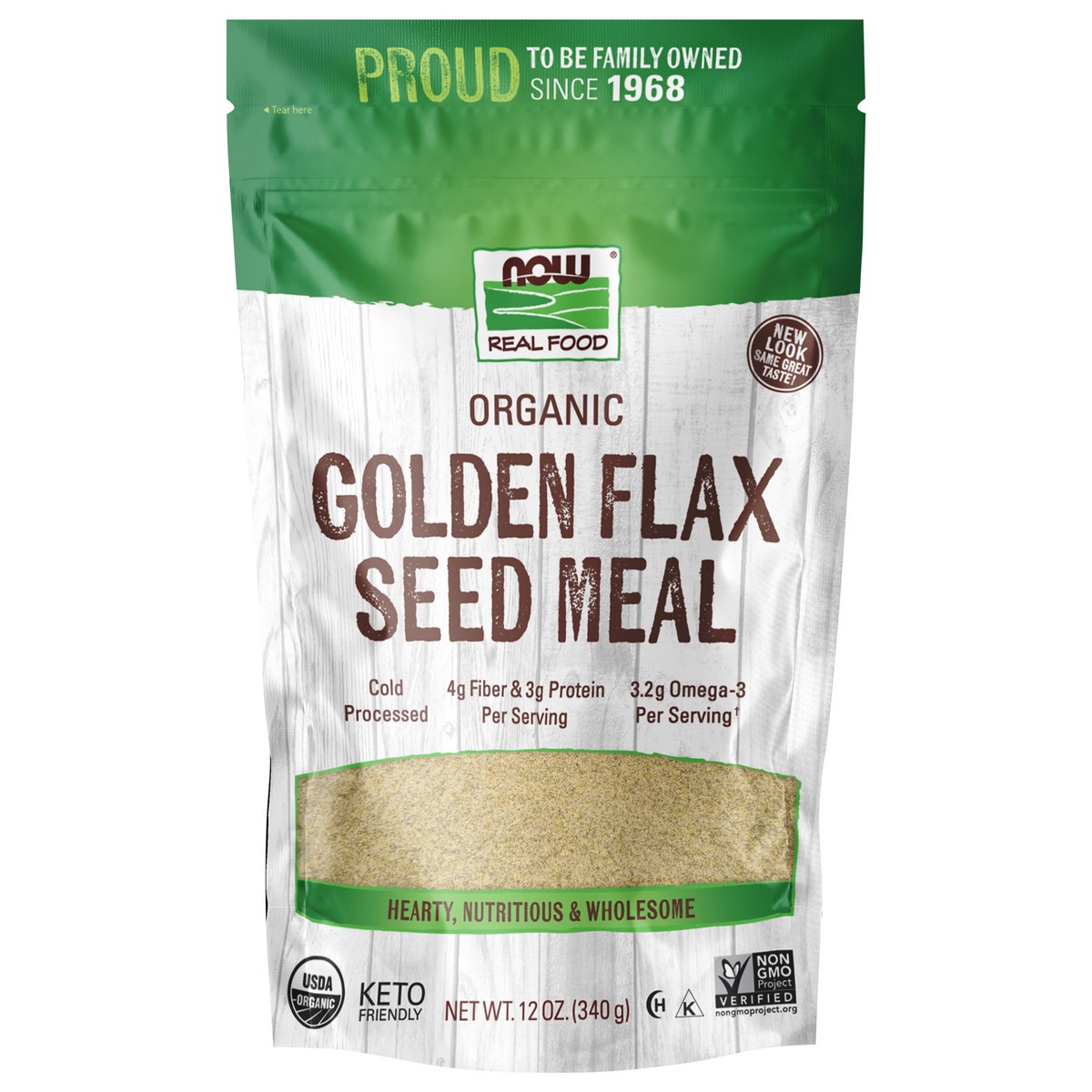 slide 1 of 3, NOW Real Food Golden Flax Seed Meal, Organic - 12 oz., 12 oz