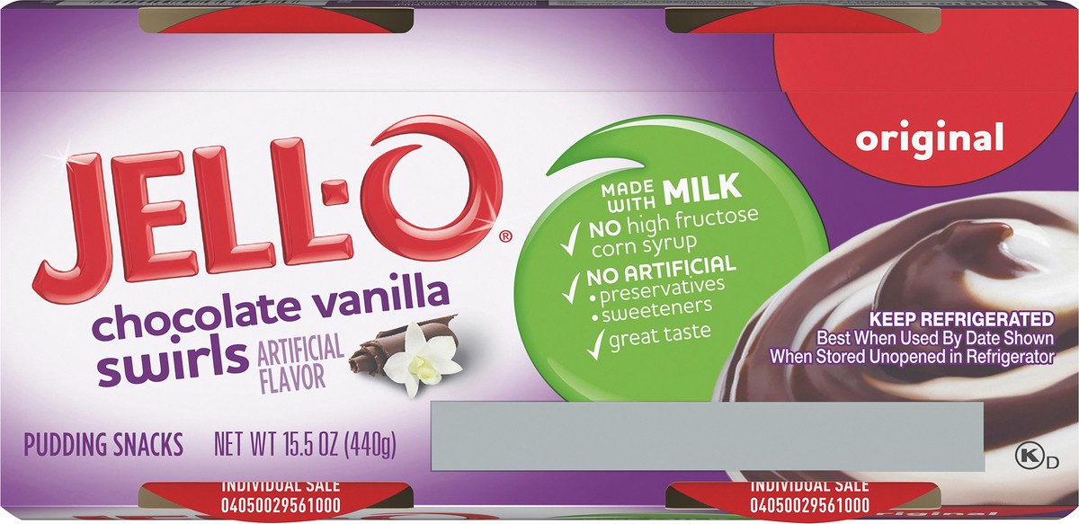 slide 7 of 9, Jell-O Original Chocolate Vanilla Swirls Artificially Flavored Ready-to-Eat Pudding Snack Cups, 4 ct Cups, 4 ct