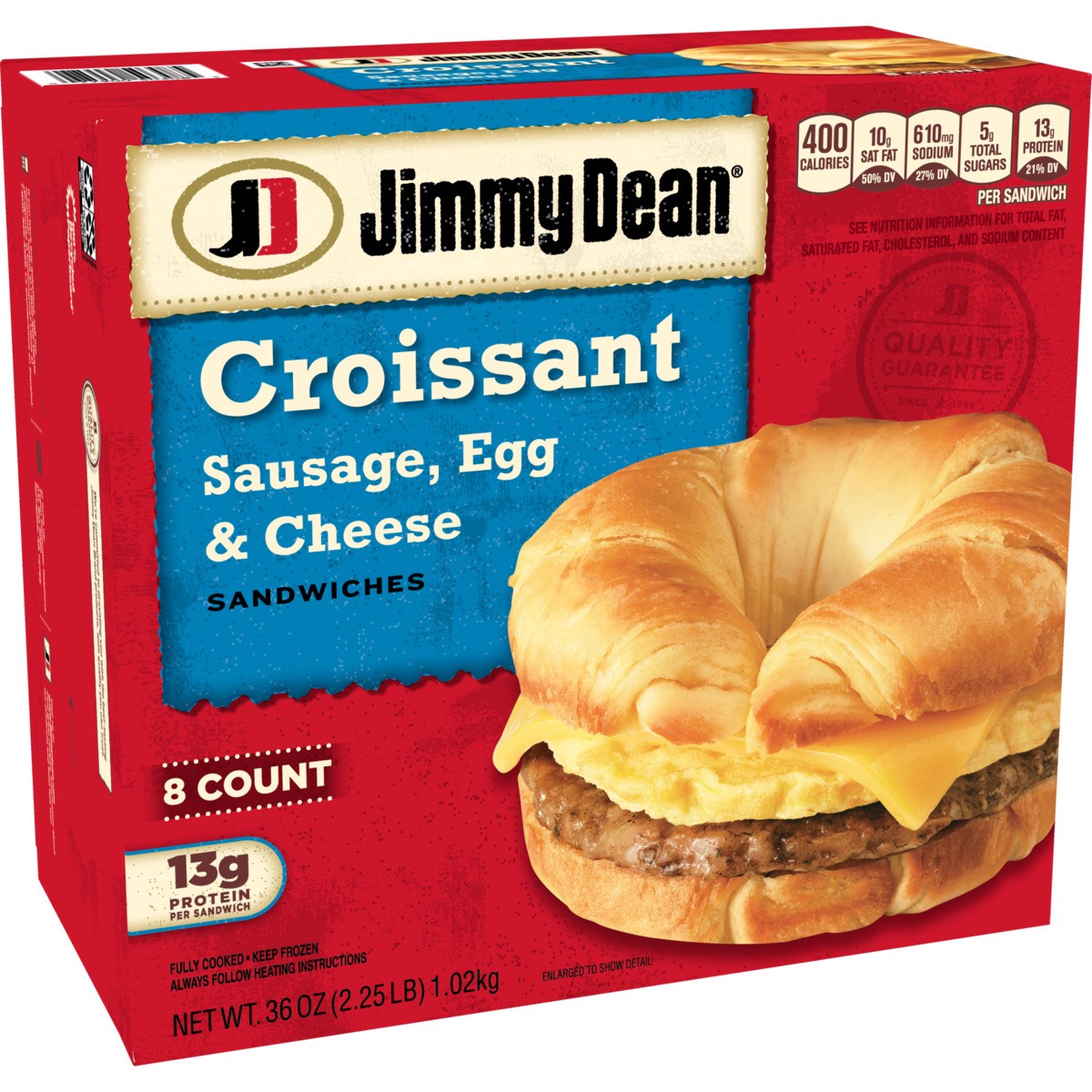 slide 2 of 9, Jimmy Dean® frozen sausage, egg & cheese croissant, 36 oz