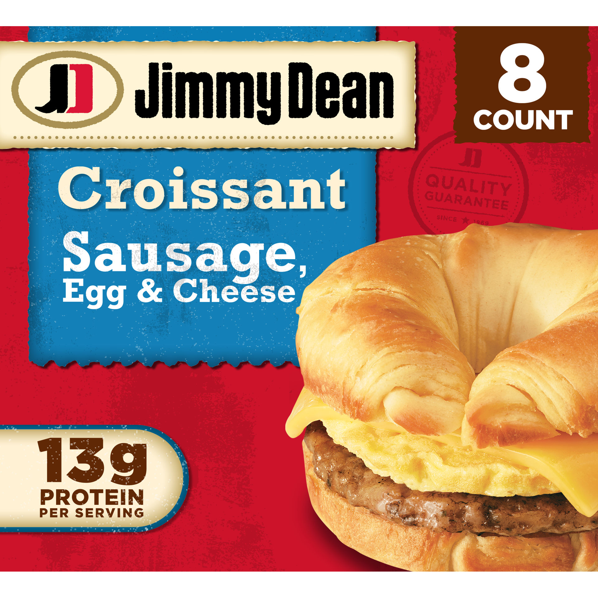 slide 1 of 9, Jimmy Dean Croissant Breakfast Sandwiches with Sausage, Egg, and Cheese, Frozen, 8 Count, 1.02 kg