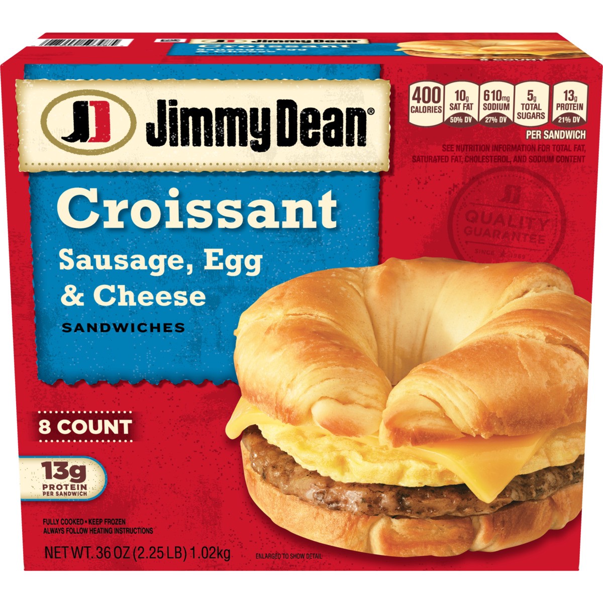 slide 1 of 9, Jimmy Dean® frozen sausage, egg & cheese croissant, 36 oz
