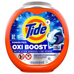 Tide Oxi Boost Power PODS Laundry Detergent Pacs, 32 Count, Set-In Stain Removal + Oxi Power, laundry soap detergent pacs
