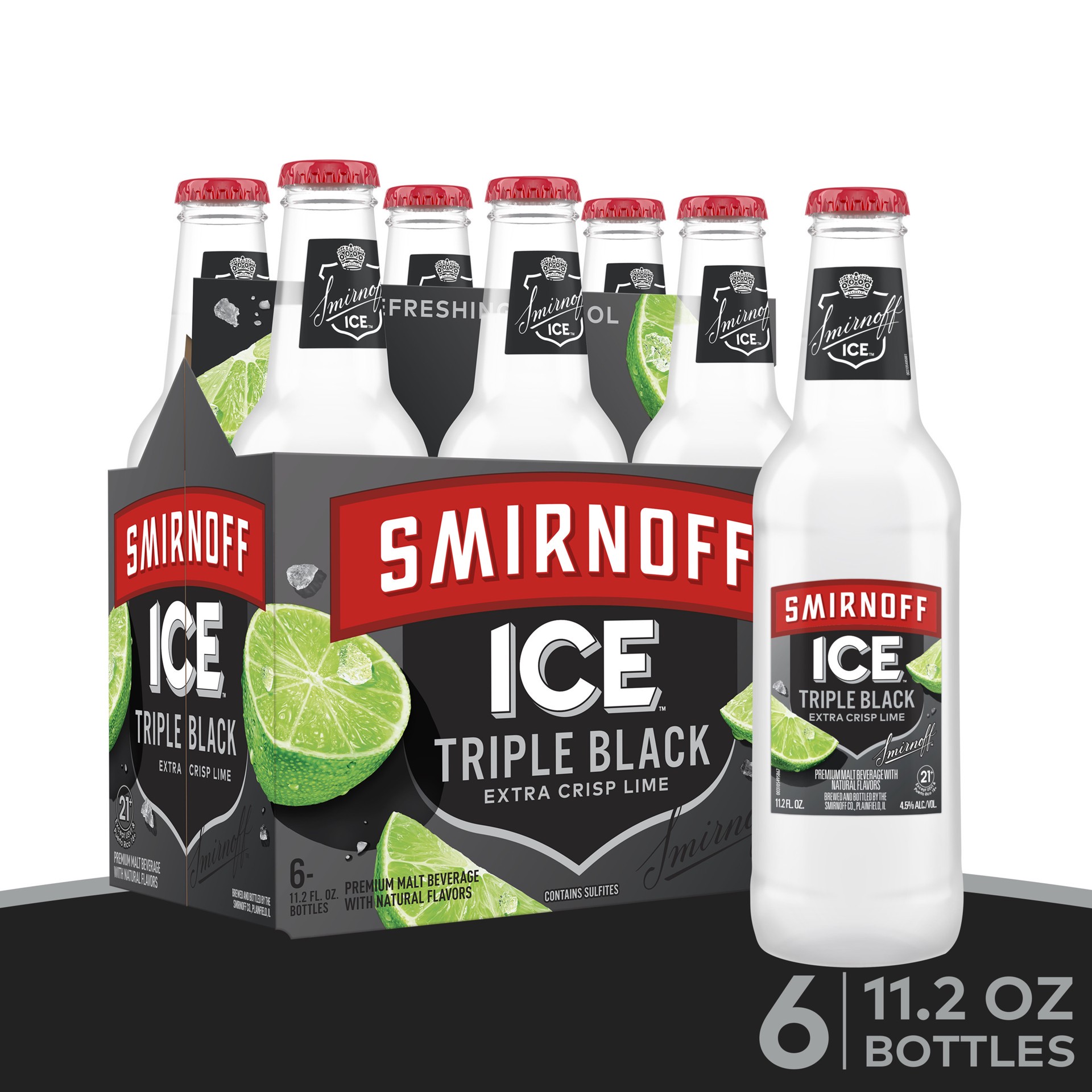 slide 1 of 10, Smirnoff Ice Triple Black, 11.2 fl oz, 6 Pack Bottles, 4.5% ABV, 11.2 fl oz