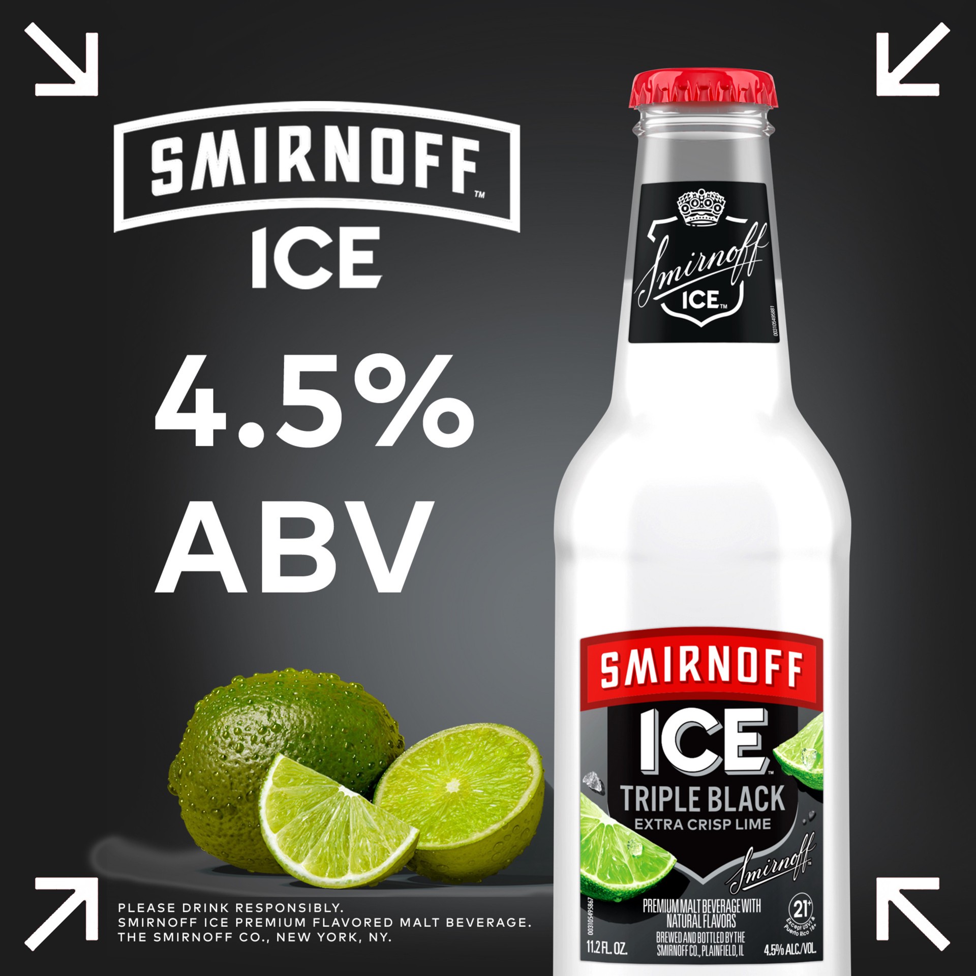 slide 10 of 10, Smirnoff Ice Triple Black, 11.2 fl oz, 6 Pack Bottles, 4.5% ABV, 11.2 fl oz