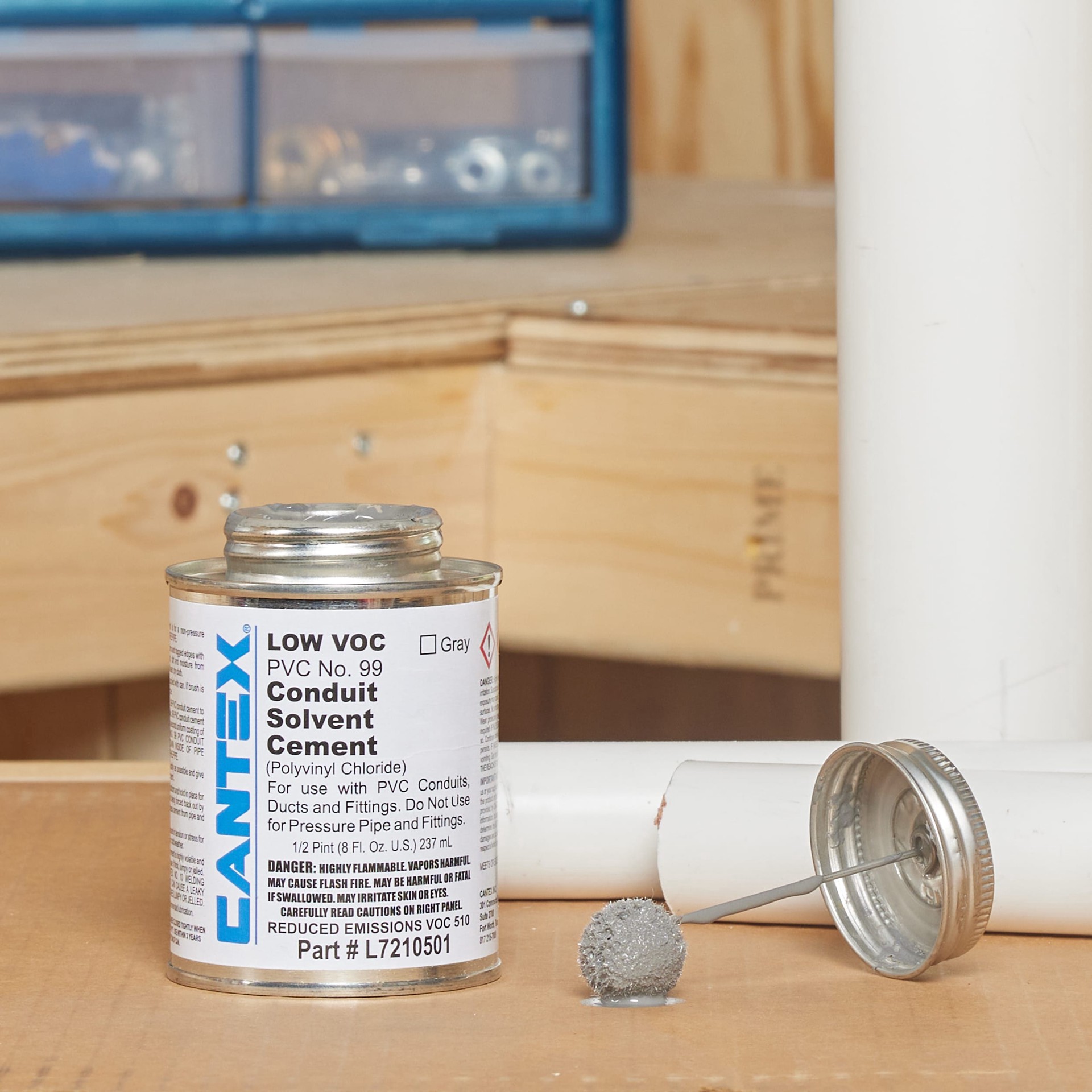 slide 5 of 6, CANTEX 8.0 Fluid Oz. PVC Cement for Electrical Pipe and Fittings, Low VOC, Meets ASTM D-2564 Requirements, 1 ct