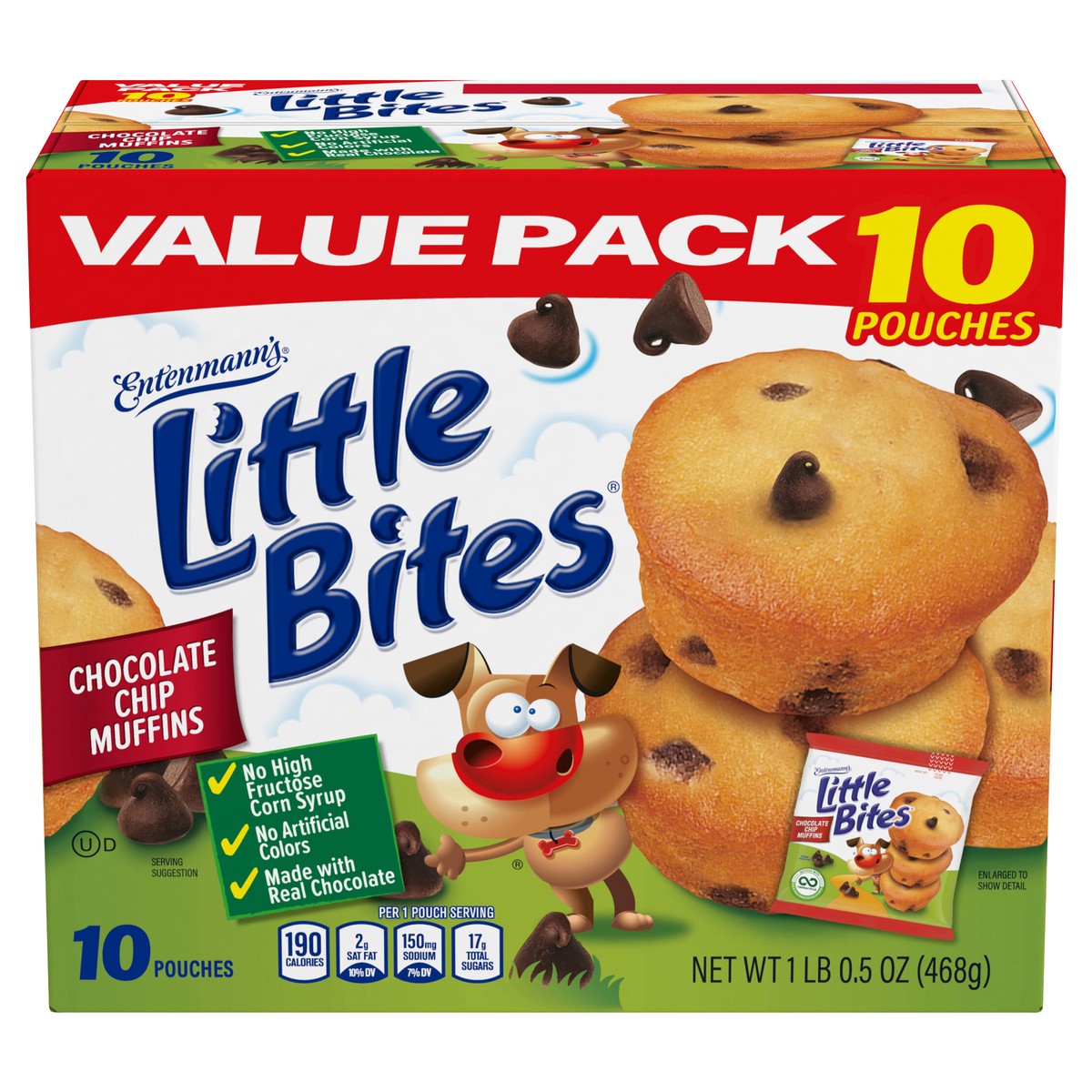 slide 1 of 9, Entenmann's Little Bites Chocolate Chip Mini Muffins, Value Pack, 10 packs, 16.5 oz, 10 ct
