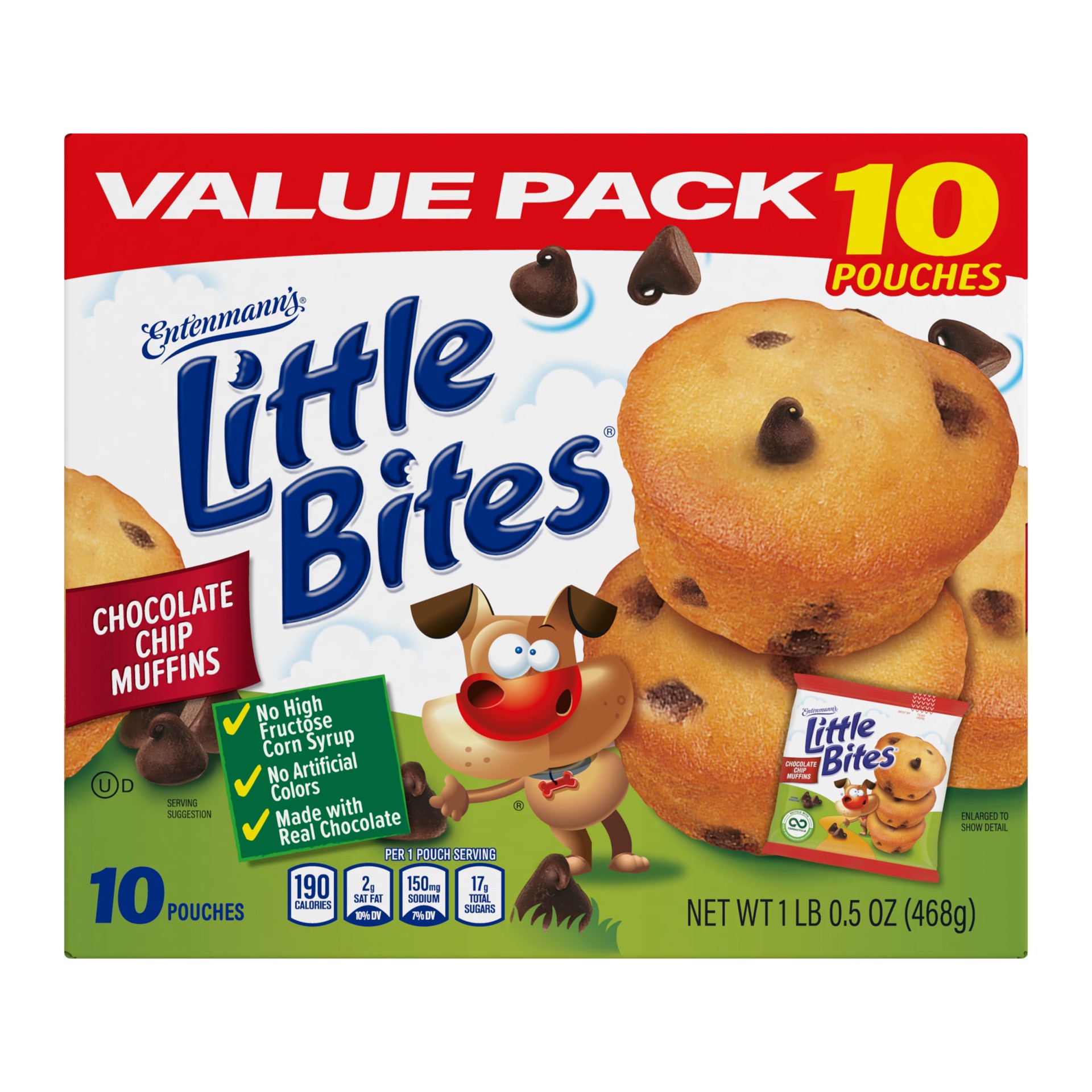 slide 1 of 9, Entenmann's Little Bites Chocolate Chip Muffins, 10 packs, Mini Muffins, 16.5 oz Multipack, 10 ct