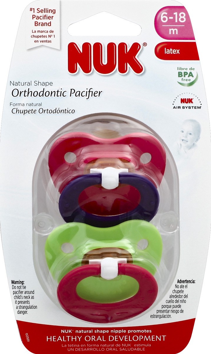 slide 5 of 6, NUK Pacifiers, Orthodontic, Latex, 6-18 M, 2 ct