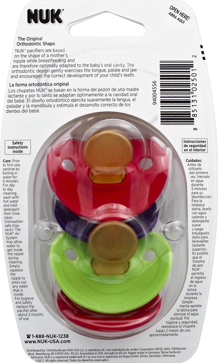 slide 6 of 6, NUK Pacifiers, Orthodontic, Latex, 6-18 M, 2 ct