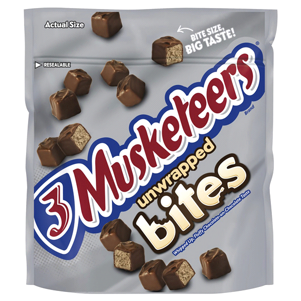 slide 1 of 1, 3 MUSKETEERS Unwrapped Candy Bar Bites, 6 oz