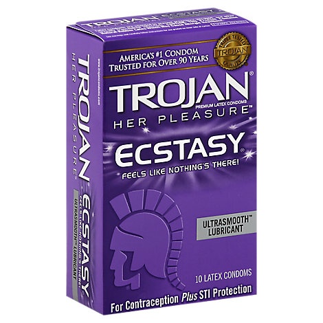 slide 1 of 1, Trojan Her Pleasure Ecstasy Condoms Premium Latex Ultrasmooth Lubricant, 10 ct