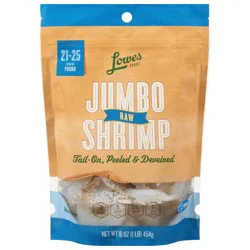 Lowes Foods 21/25 Raw Tail-On Peeled & Deveined Jumbo Shrimp