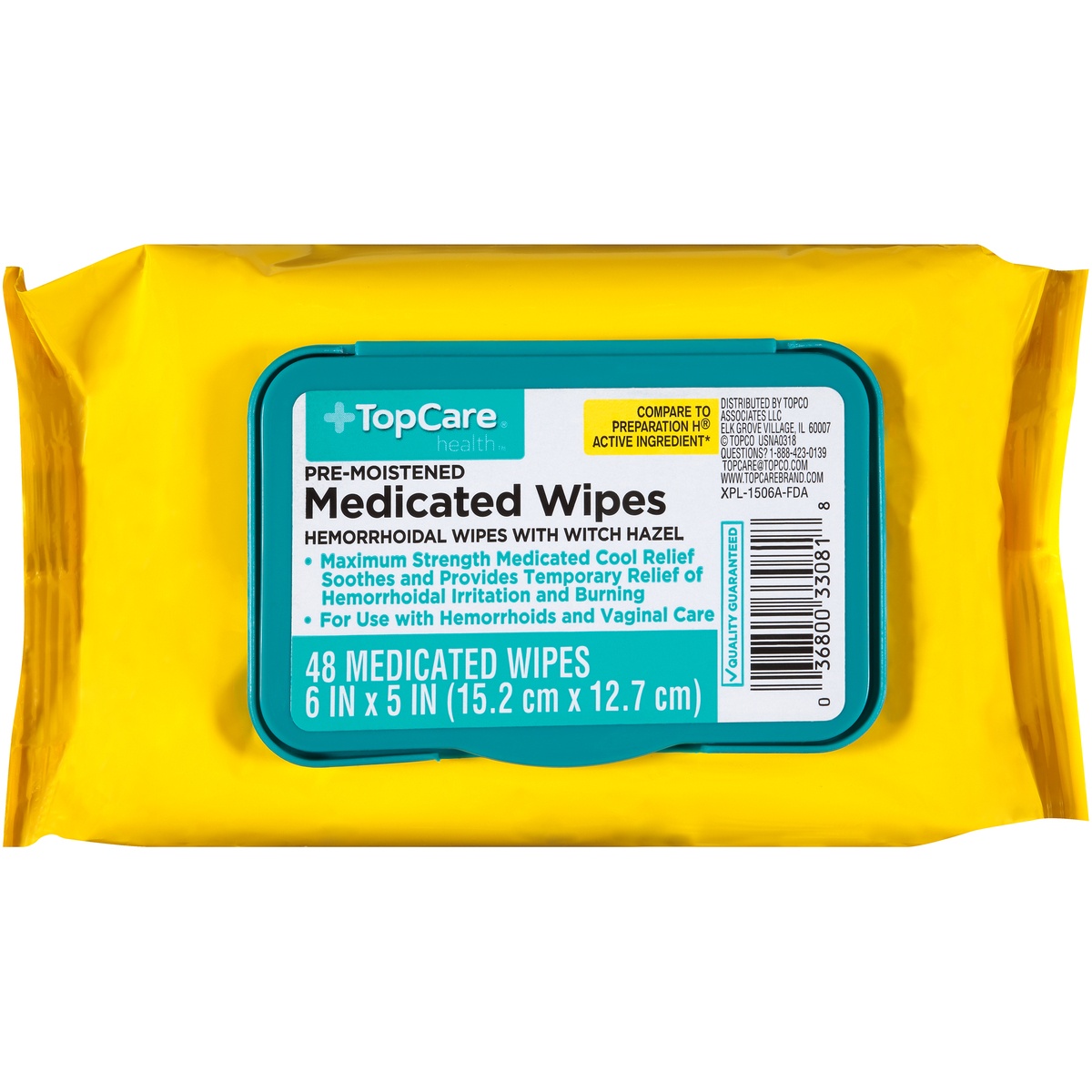 slide 1 of 1, TopCare Pre-moistened Medicated Hemorrhoidal Wipes With Witch Hazel, 48 ct