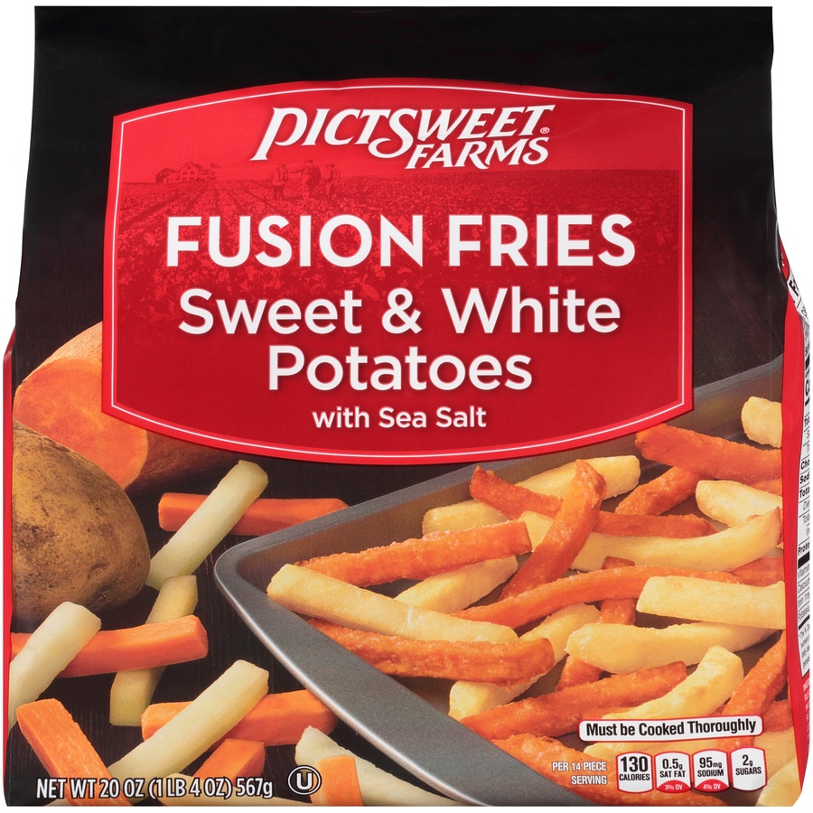 slide 1 of 8, PictSweet Farms Sweet & White Potato Fusion Fries, 20 oz